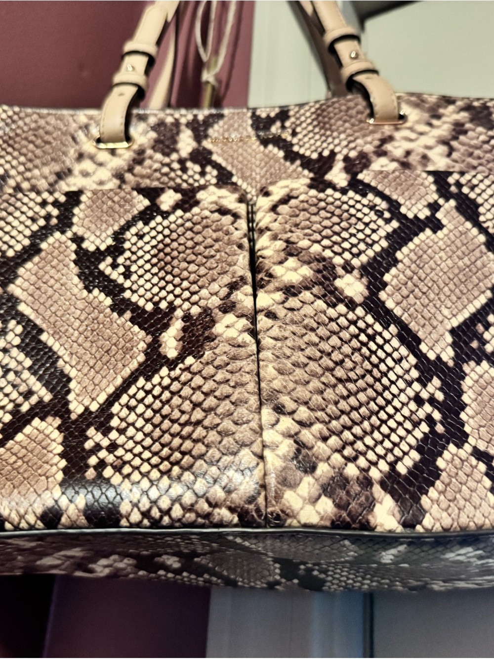 Michael Kors Snake-Print Tote in Beige and Brown